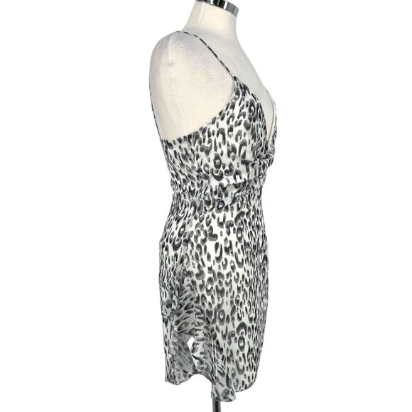 Superdown Revolve Kina Leopard Print Ruched Mini Dress Gray White Size Medium - Picture 6 of 11